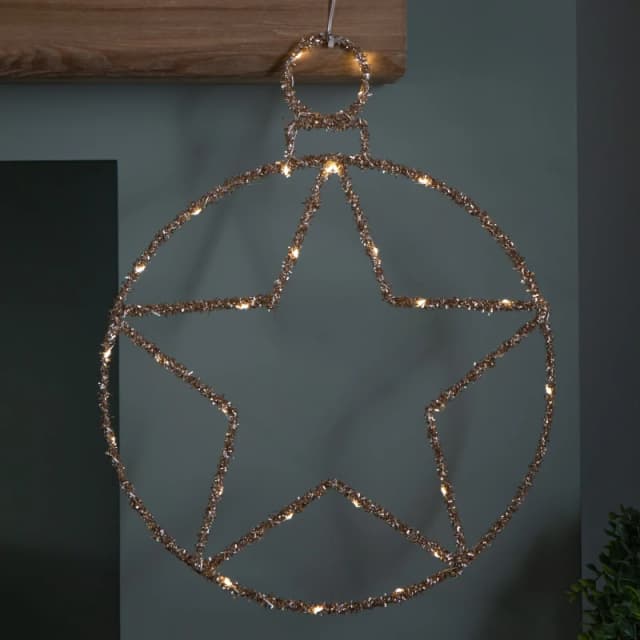49cm Battery Powered Light up Christmas Gold Star Ball with Twinkling Warm White LEDs