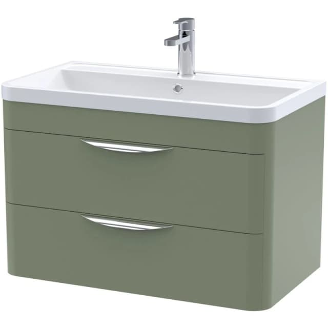 NUIE Parade Wall Hung 2-Drawer Vanity Unit with Ceramic Basin 800mm Wide - Satin Green - Nuie FPA805A