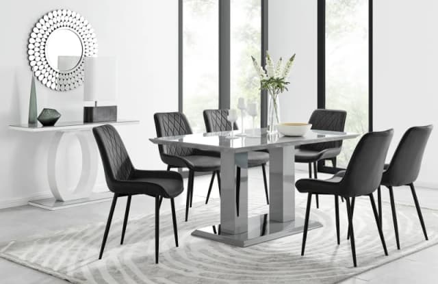 FurnitureboxUK FurnitureboxUK Imperia 6 Grey Dining Table and 6 Pesaro Black Leg Chairs Black One Size Unisex 5056542662522