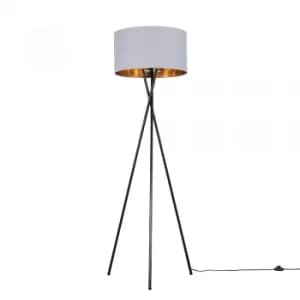 Camden Black Tripod Floor Lamp with XL Grey and Gold Reni Shade