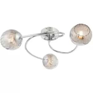 Semi Flush Ceiling Light Chrome & Mirror Glass Shade 3x Lamp Hanging Pendant