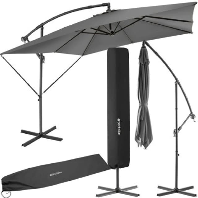Tectake Parasol Apollo - 250 X 250 Cm, Tilt Adjustable, Protective Cover Included - Light Grey