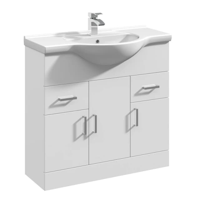 Balterley 3 Door 2 Drawer Bathroom Vanity Basin Unit Gloss White 850mm White