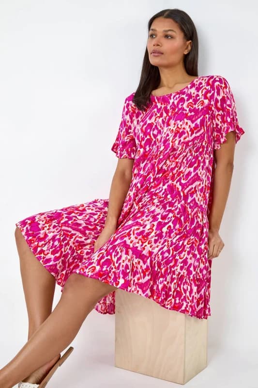 Roman Womens Abstract Print Tiered Smock Dress in Pink Size: 16 Pink Female 16