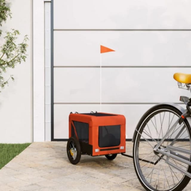 vidaXL Pet Bike Trailer Orange and Black Oxford Fabric&Iron, Orange 93907