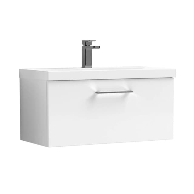 Balterley 800mm Wall Hung 1 Drawer Vanity Basin Unit, Gloss White, Pewter Handle in White White Unisex