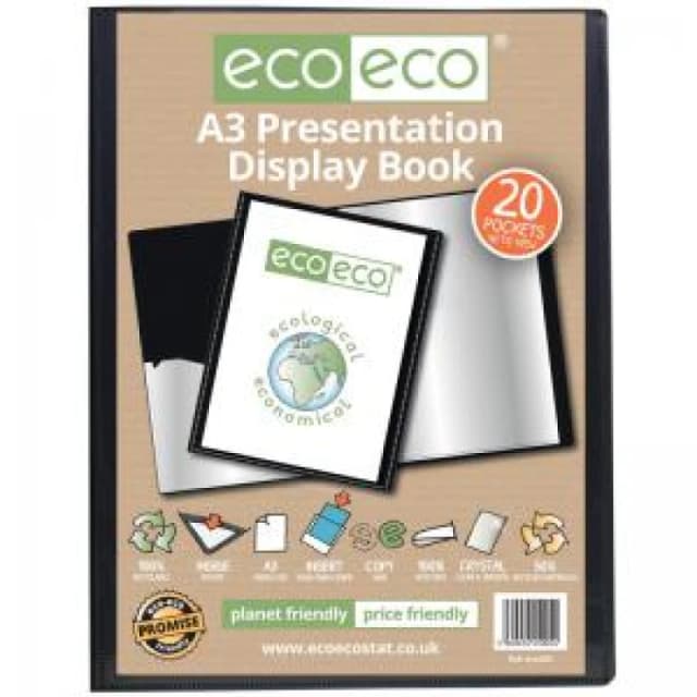 Eco Eco 50% Recycled Presentation Display Book 20 Pockets A3 Black eco005-S