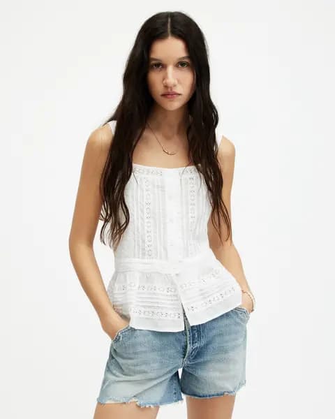 AllSaints Catalina Square Neck Broderie Top