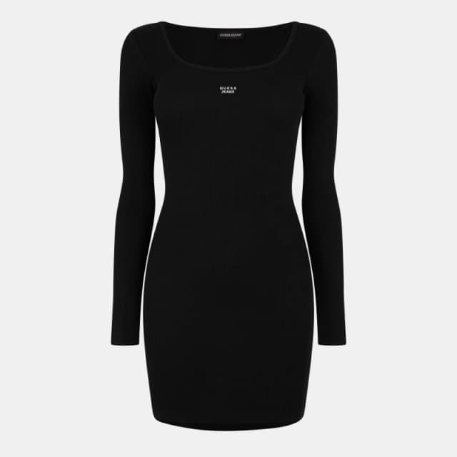 Guess Womens Long Sleeve Rib Mini Dress Jet Black A996 female 8 (XS)