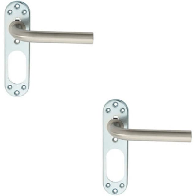 Loops 2x PAIR Straight Lever on Steel Inner Backplate 168mm Door Handle Satin Steel Metallics