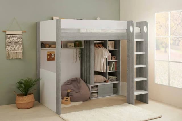 Flair Hampton High Sleeper Bed with Wardrobe in Grey Size: Single Grey Unisex Single