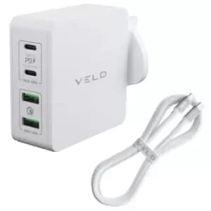 VELD 66W Super-Fast 4 Port Wall Charger + 1.5m Type-C to Type-C 60W Cable