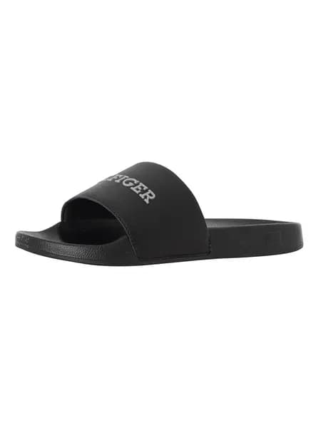 Tommy Hilfiger Raised Pool Sliders Black 10.5 UK