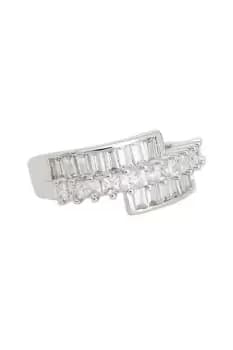 Rhodium Plate Cubic Zirconia Baguette And Pave Ring