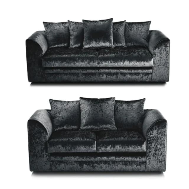 LUXURY LIFE Dylan Crushed Velvet Fabric Sofa Set Black