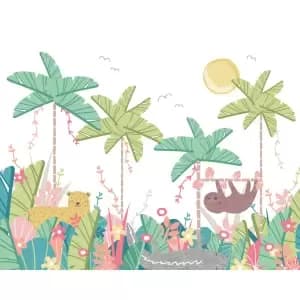 Jungle Animals Pale Green Wall Mural - 3.5m x 2.8m