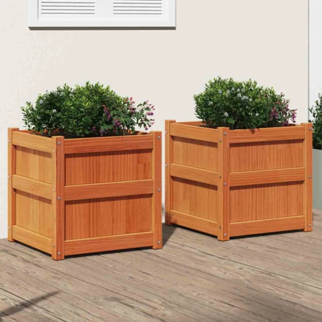 vidaXL Garden Planters 2 pcs Wax Brown Solid Wood Pine, Brown 837429