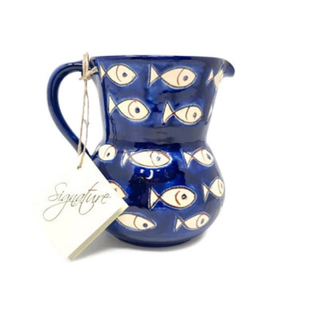 Verano Spanish Ceramics Signature Blue & White Fish Hand Painted Ceramic Kitchen Dining Small Pourer Jug 0.5L