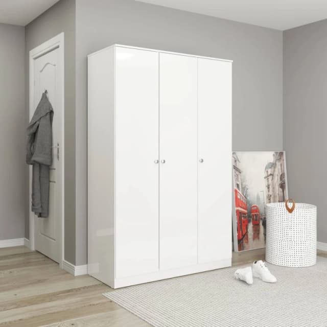 3 Door Wardrobe Denver White Gloss Bedroom Storage