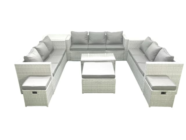 Fimous Rattan Garden Outdoor Furniture Set 12 Seater Garden Sofa Coffee Table Set with 3 Footstools Side Table Light Grey Mixed Light Grey