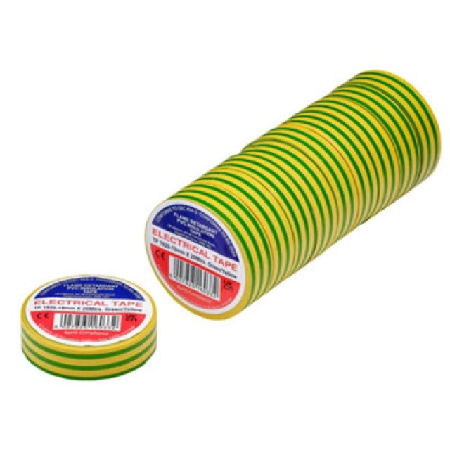 Draper 29533 Green/yellow Pvc Electrical Insulation Tape, 19mm X 20M (Pack Of 10)