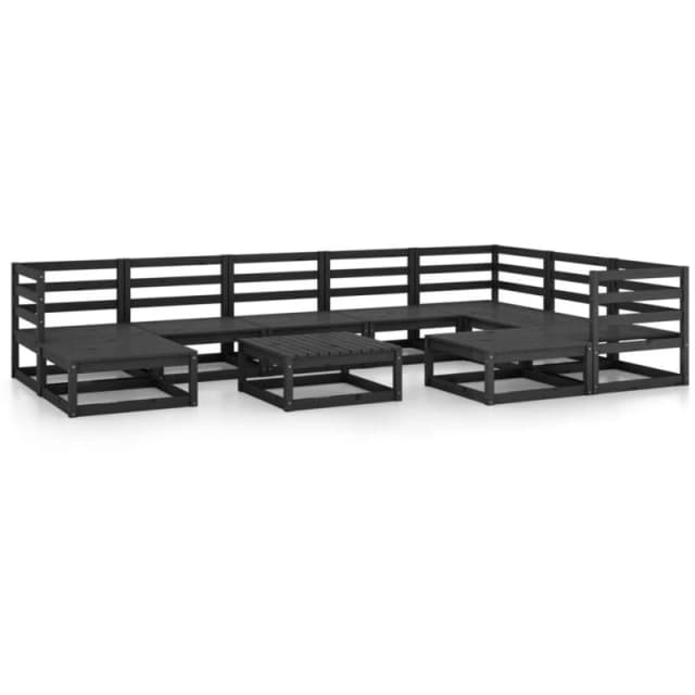 VIDAXL 10 Piece Garden Lounge Set Black Solid Pinewood Vidaxl 8720286468661