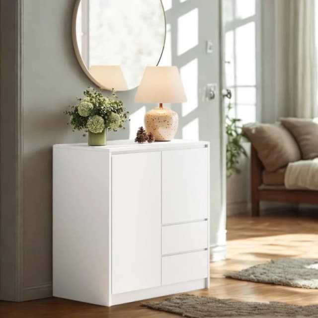 Pirlo Plush Modern Sideboard Buffet Cabinet With Drawers Storage Furniture in White White Unisex