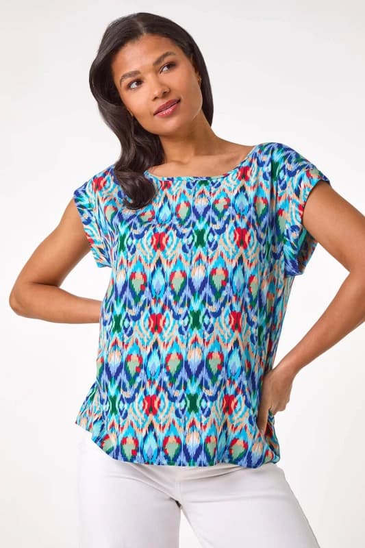 Roman Womens Abstract Print Shell Top in Blue Size: 18 Blue Female 18