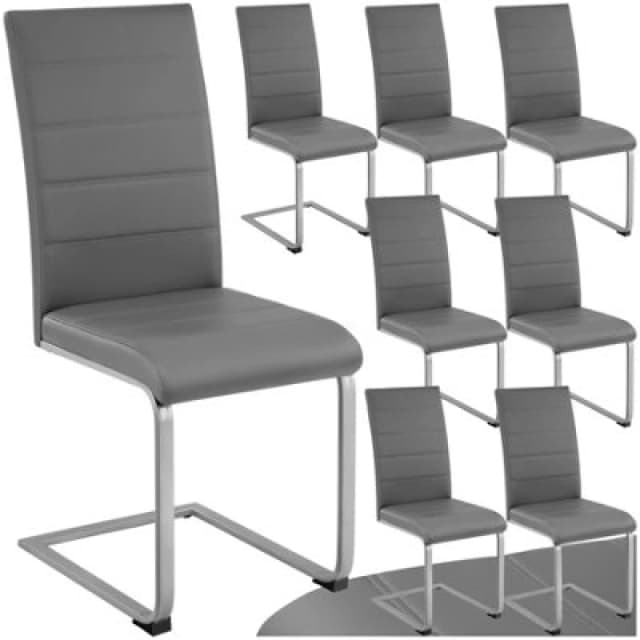 Tectake Set Of 8 Dining Chairs - Cantilevered, High Backrest, Flat Steel Frame - Grey