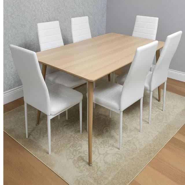 KOSY KOALA Dining Table Set with 6 white Faux Leather Chairs Dining Furniture set in Beige Size: 120cm x 70cm Beige Unisex 120cm x 70 cm