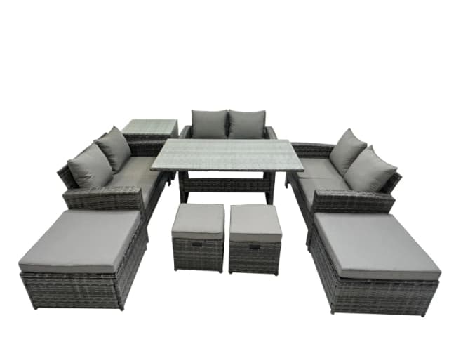 Fimous 10 Seater Outdoor Table Double Seat Sofa Side Table 4 Stools Set in Dark Grey Dark Grey Unisex