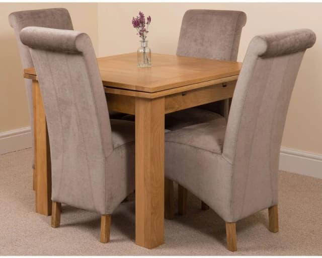 Thats Furniture Richmond 90-150cm Oak Extending Dining Table & 4 Montana Fabric Chairs in Grey Grey Unisex