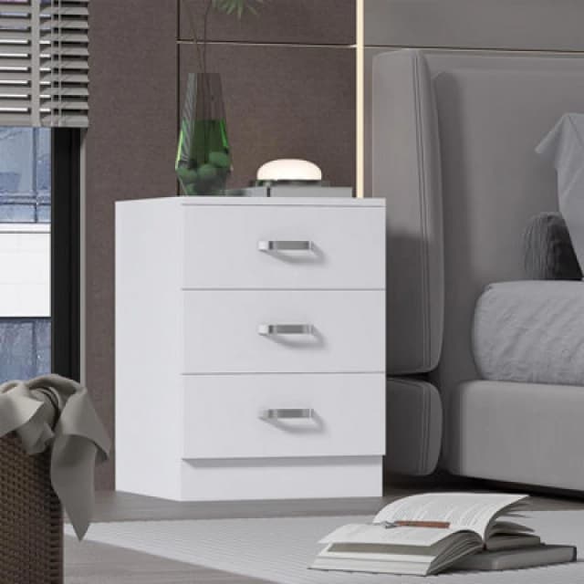 FWStyle Tunis 3 Drawer Chest Of Drawers Bedside - Matt White White