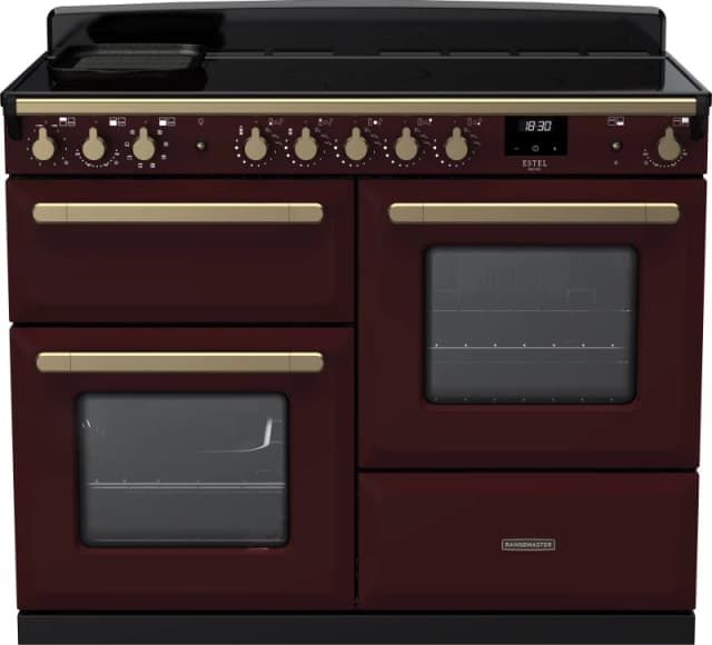 Rangemaster Estel Deluxe ESDLO110EIPBOR/AB1 110cm Electric Range Cooker with Induction Hob - Bordeaux / Antique Brass - A Rated