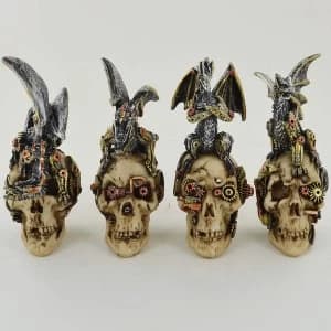 Steampunk Mechanical Skulls with Dragons (Set of 4)