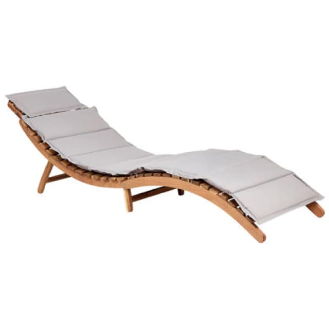 Beliani Sun Lounger With Cushion Luino Acacia Wood Grey