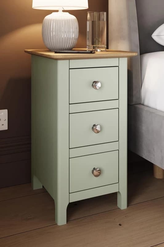FWStyle FWStyle Slim 3 Drawer Bedside Table Nightstand Oak Veneer Painted Finish Sage Green Green One Size Unisex 5056413124951