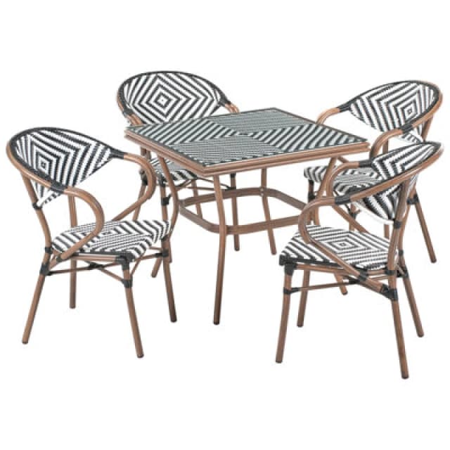 Beliani Garden Dining Set 4 Seater Caspri Pe Rattan Black/ White