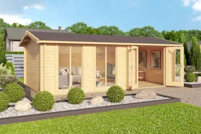 Lasita Maja Shetland-Log Cabin, Wooden Garden Room, Timber Summerhouse, Home Office - H245 Cm