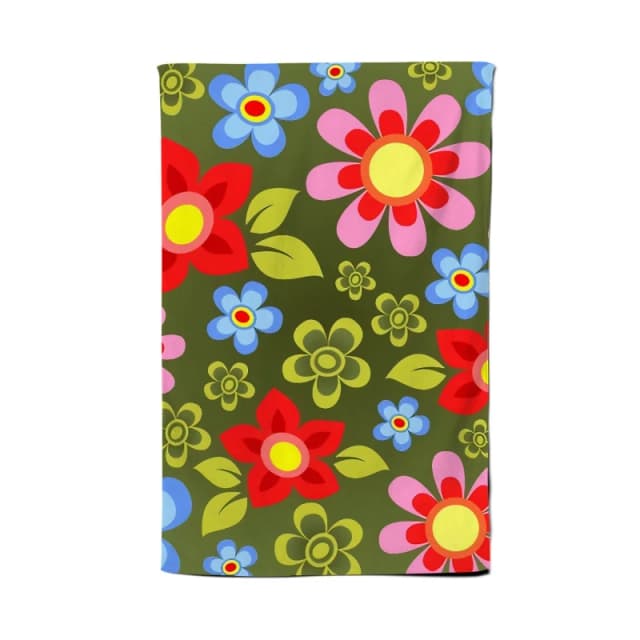 Warren Reed - Designer Red & Blue Flowers Tea Towel in Green Green Unisex