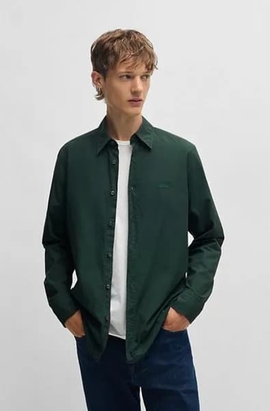 BOSS Black Cotton-Blend Twill Shirt - S Green Shirts male 50503270-361 S
