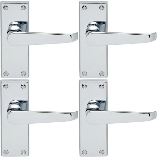 Loops 4x Straight Victorian Lever on Rectangular Latch Backplate Handle Chrome Multi