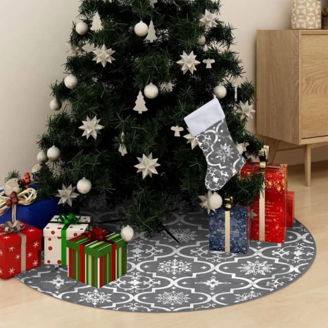 VIDAXL Luxury Christmas Tree Skirt with Sock Grey 122cm Fabric Vidaxl 8720286445914