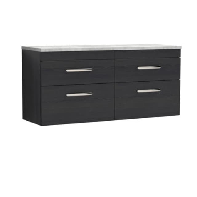 NUIE Nuie - Athena Wall Hung 4-Drawer Vanity Unit with Bellato Grey Worktop 1200mm Wide - Charcoal Black Woodgrain ATH047LBG2