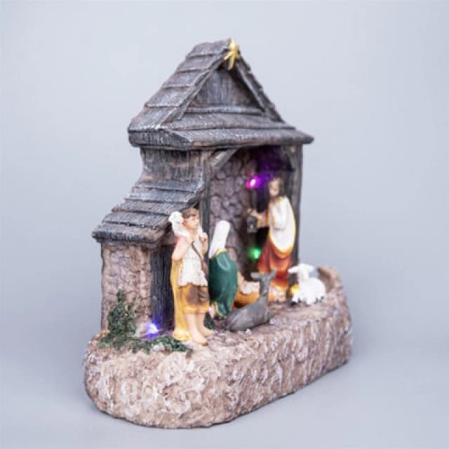 Shatchi LED Light Up Christmas Nativity Scene Set Jesus Christ Birth Crib Battery Operated Xmas House Home Window Table Decoration 22cm Grey