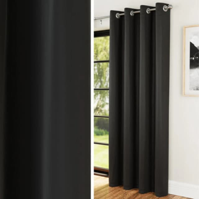 Enhanced Living Plain Supersoft Thermal Room Darkening Eyelet Door Curtain Single Panel Black
