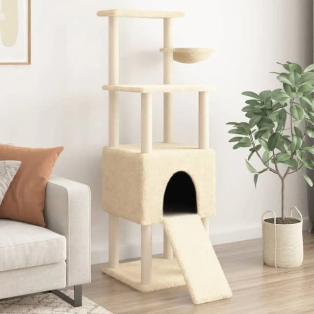 vidaXL Cat Tree with Sisal Scratching Posts Cream 153 cm, Cream 172115