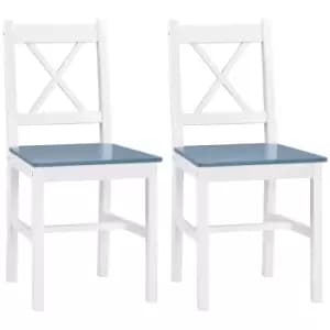 HOMCOM Dining Chairs Set of 2, Pine Wood Kitchen Chairs with Cross Back, Solid Structure for Living Room and Dining Room, White