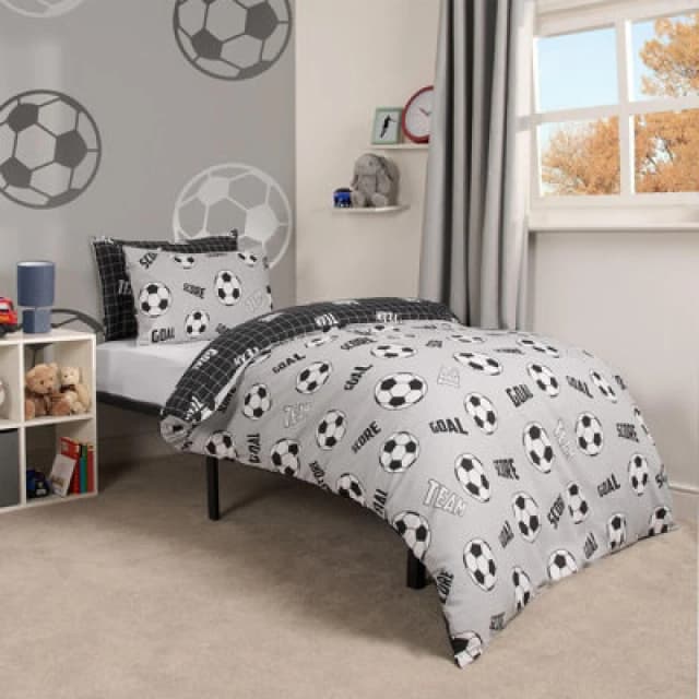 OHS OHS Football Duvet Cover Set Reversible Kids Bedding Quilt Pillowcase in Grey Size: Single Grey Single Unisex 5027434171354