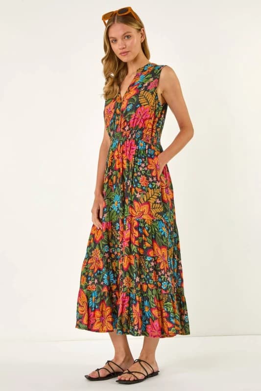 Roman Womens Floral Shirred Maxi Dress in Red Size: 10 Red Female 10